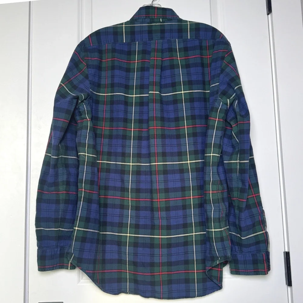 Ralph Lauren Mens Large Plaid Button Down Shirt Blue Green Cotton Long Sleeve